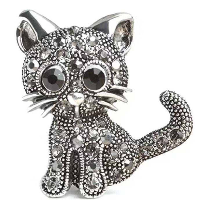 Silver Jewelled Tiny Cat Brooch - Jean Pool