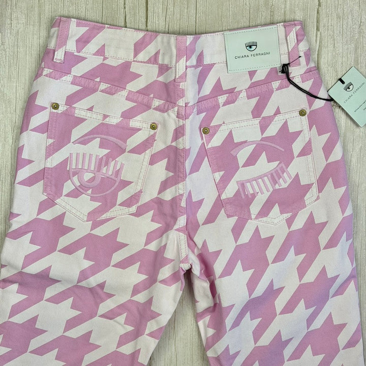 NWT -Chiara Ferragni Pie De Poule Pink Jeans- Size M