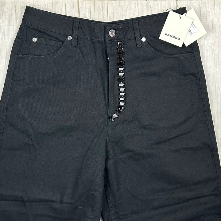 NWT - Sandro Paris 'Andy' Wide Leg Jewelled Jeans - Size 38