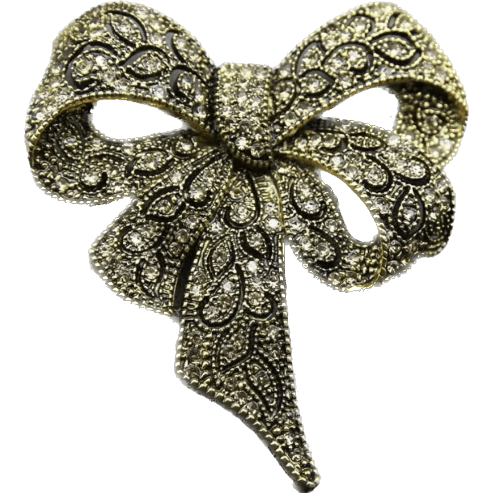 Antique Gold Jewelled Bow Brooch - Jean Pool