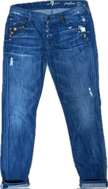 7 for all Mankind 'Josefina' Ladies Studded Boyfriend Jeans Size- 26 or 8AU