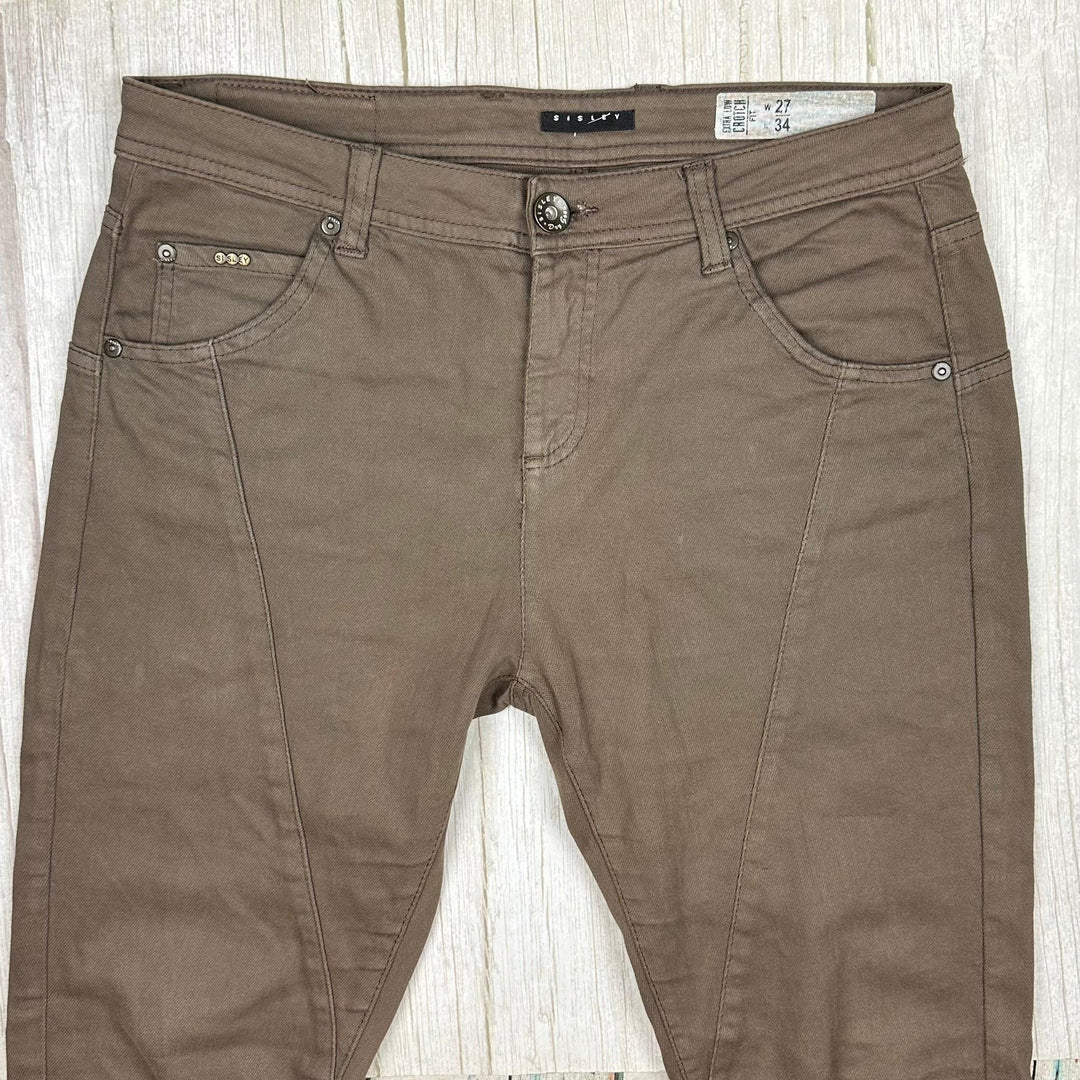 Sisley Khaki Low Slung Boyfriend Jeans -Size 27"