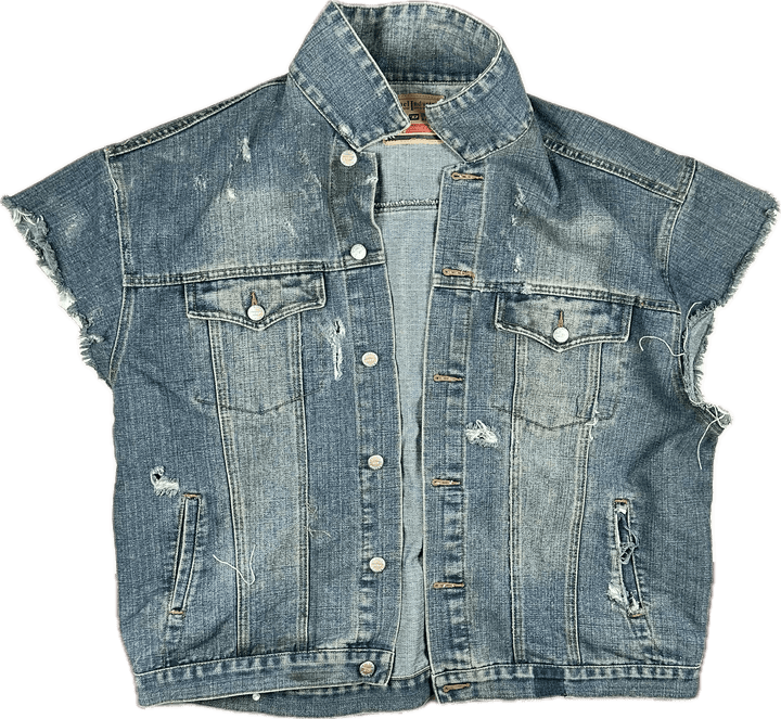 Diesel Mens Sleeveless Distressed Denim Jacket - Size L/XL - Jean Pool