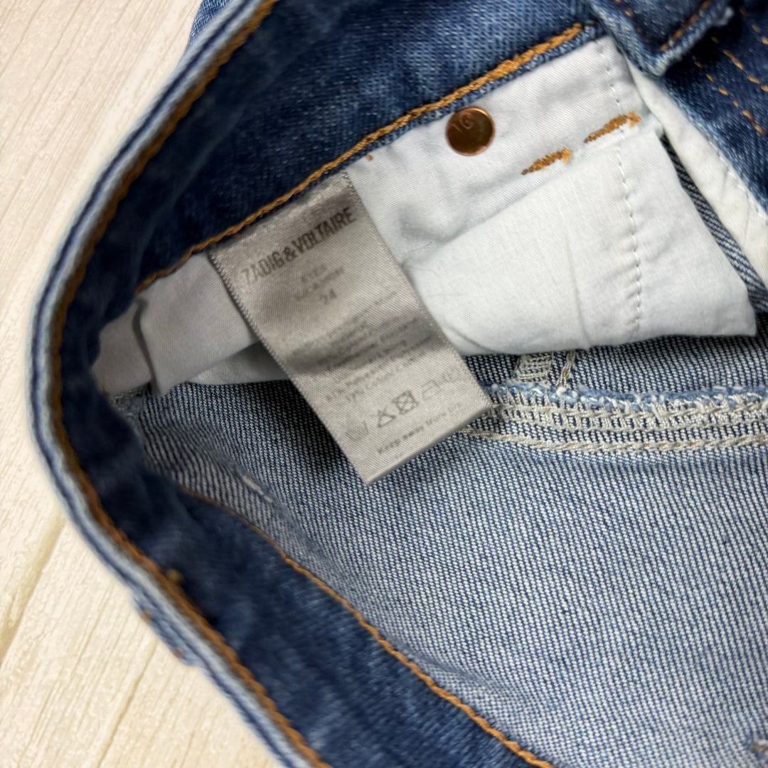 Zadig & Voltaire Paris High Slim Exposed Button 'Eyes' Jeans- Size 24