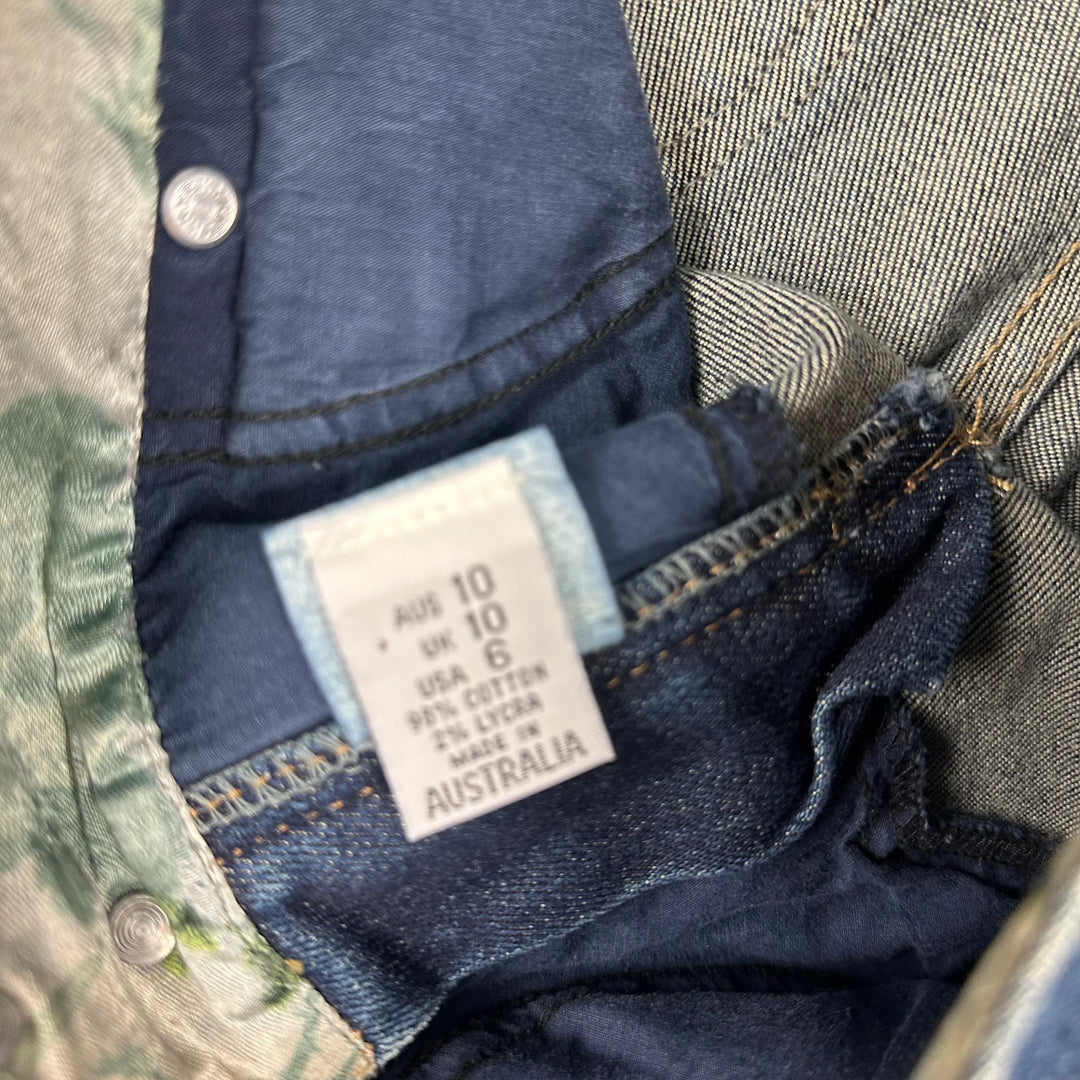 Moss & Spy Slim Straight Stretch Floral Embroidered Jeans- Size 10