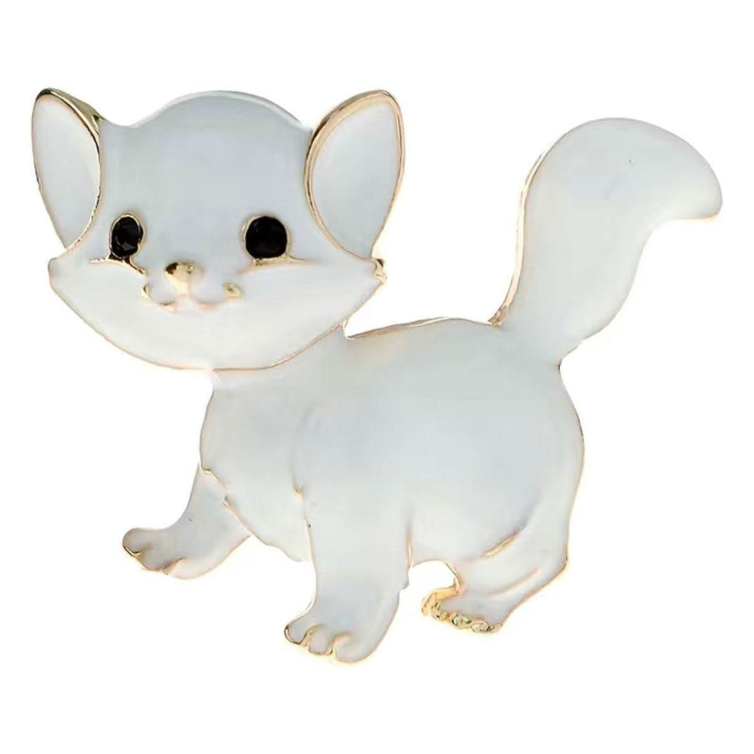 White Kitten Enamel Brooch - Jean Pool