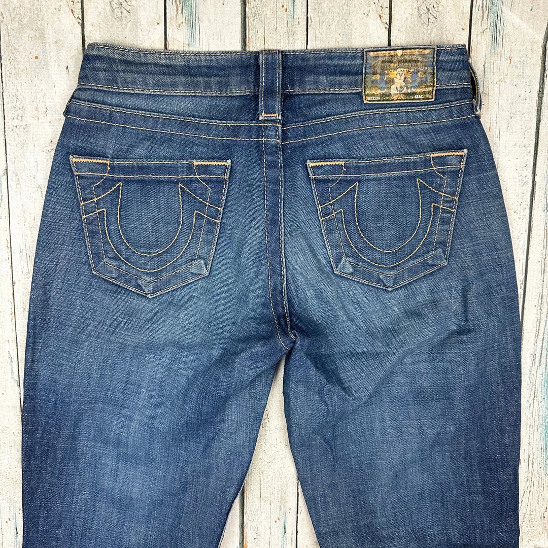 True Religion Distressed Low Rise Flares- Size 25 - Jean Pool