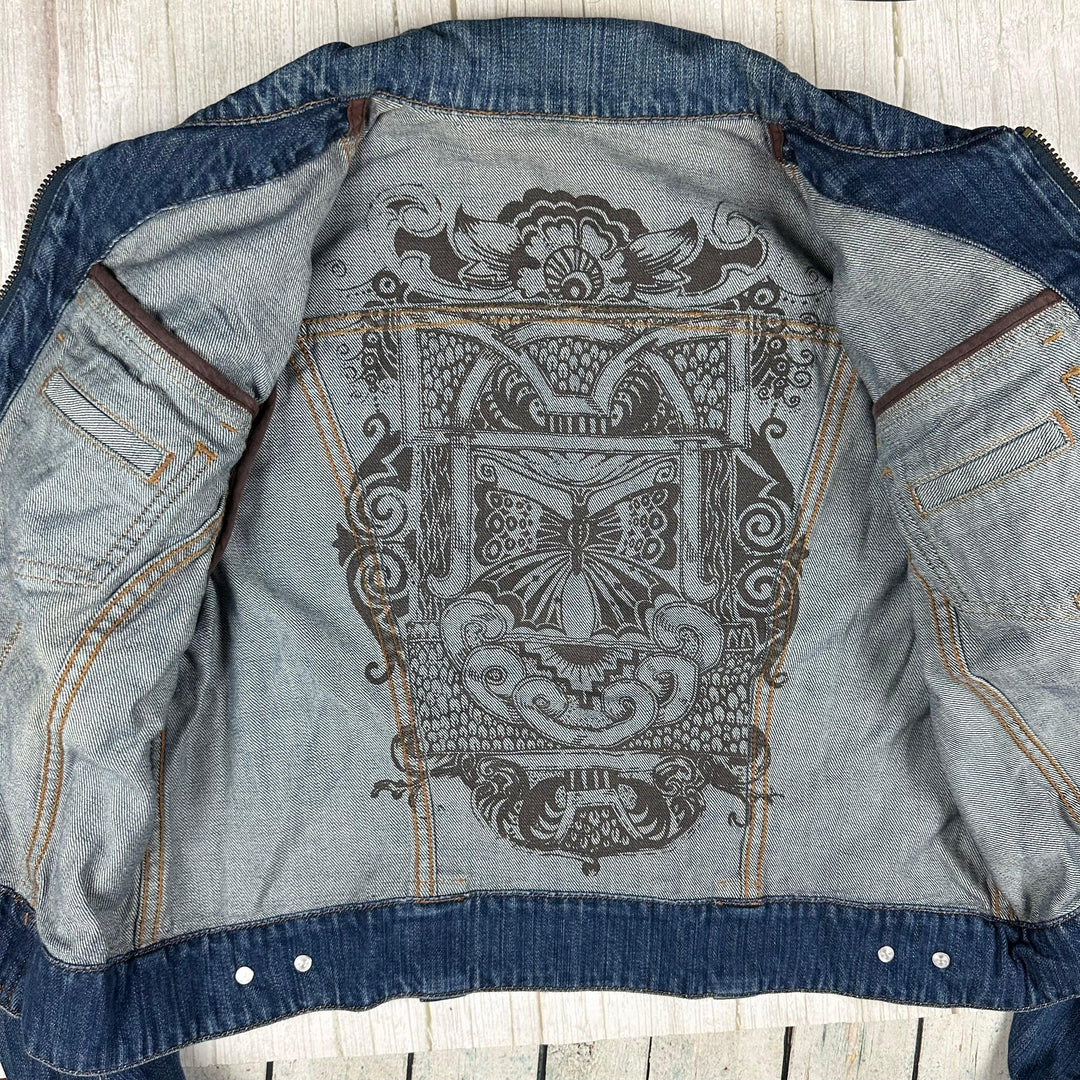 Vintage 90's Tattoo Print Denim Jean Jacket - Size M - Jean Pool