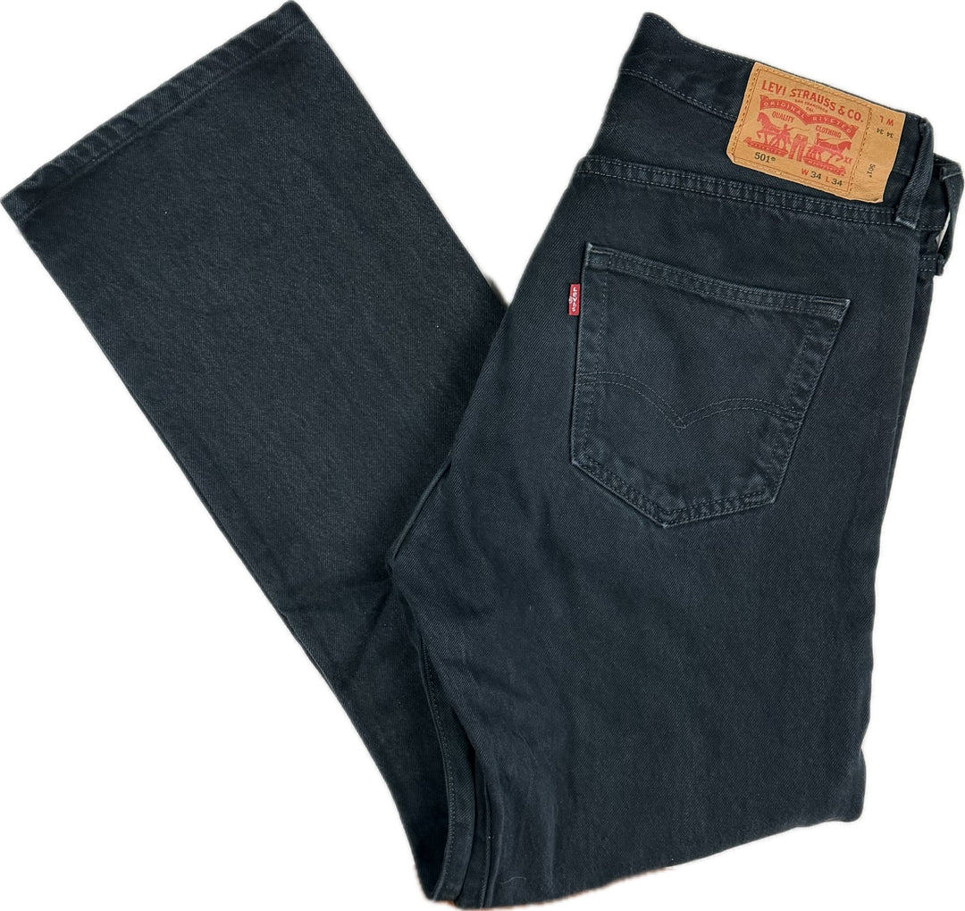 Levis 501 Button Fly Mens Black Jeans -Size 34