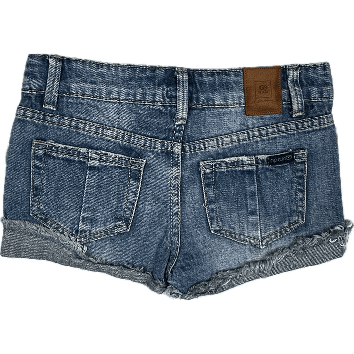 Rip Curl Girls Raw Hem Stretch Denim Shorts - Size 10Y - Jean Pool