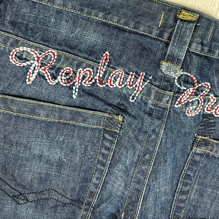 Replay Italy Mens Y2K Logo Seat Bootcut Jeans- Size 34