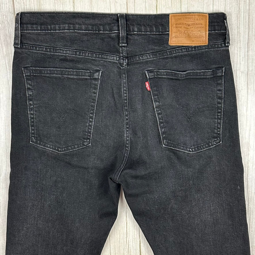 Levis 510 Black Skinny Leg Denim Jeans - Size 34"