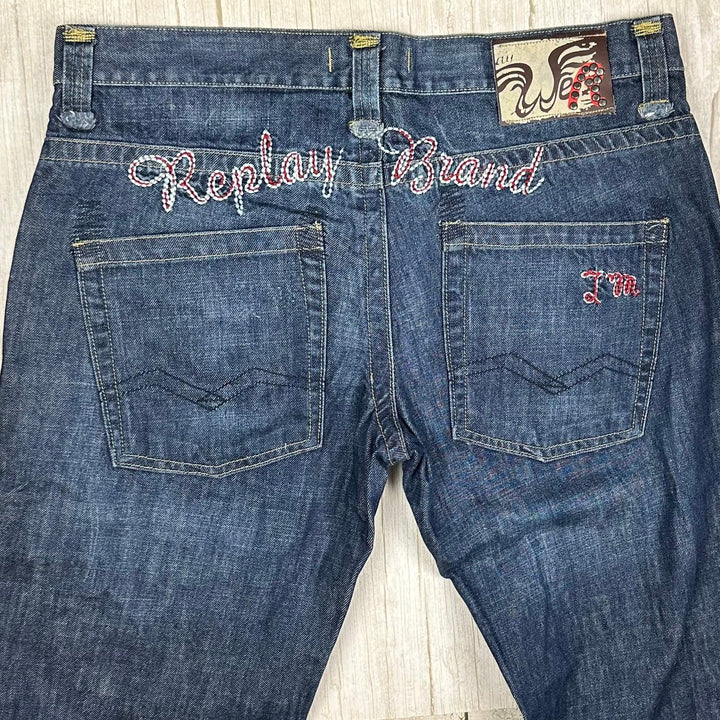 Replay Italy Mens Y2K Logo Seat Bootcut Jeans- Size 34