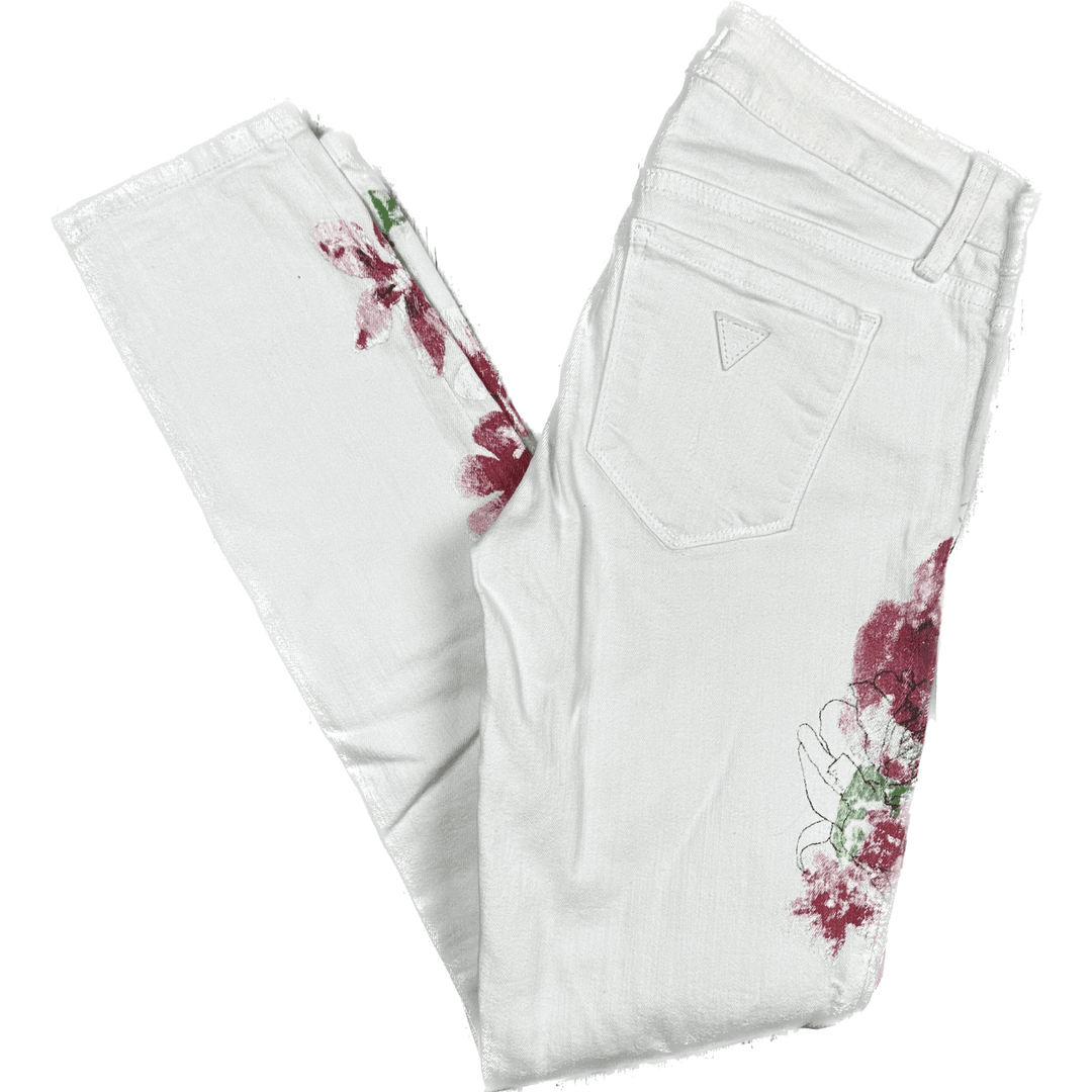 Guess Power Skinny White with Flowers Jeans - Size 26 - Jean Pool