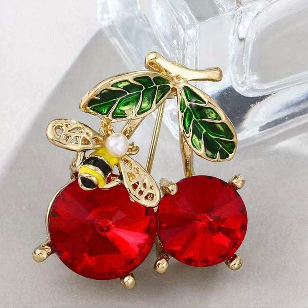 Cherry with Bee Jewelled Brooch - Jean Pool
