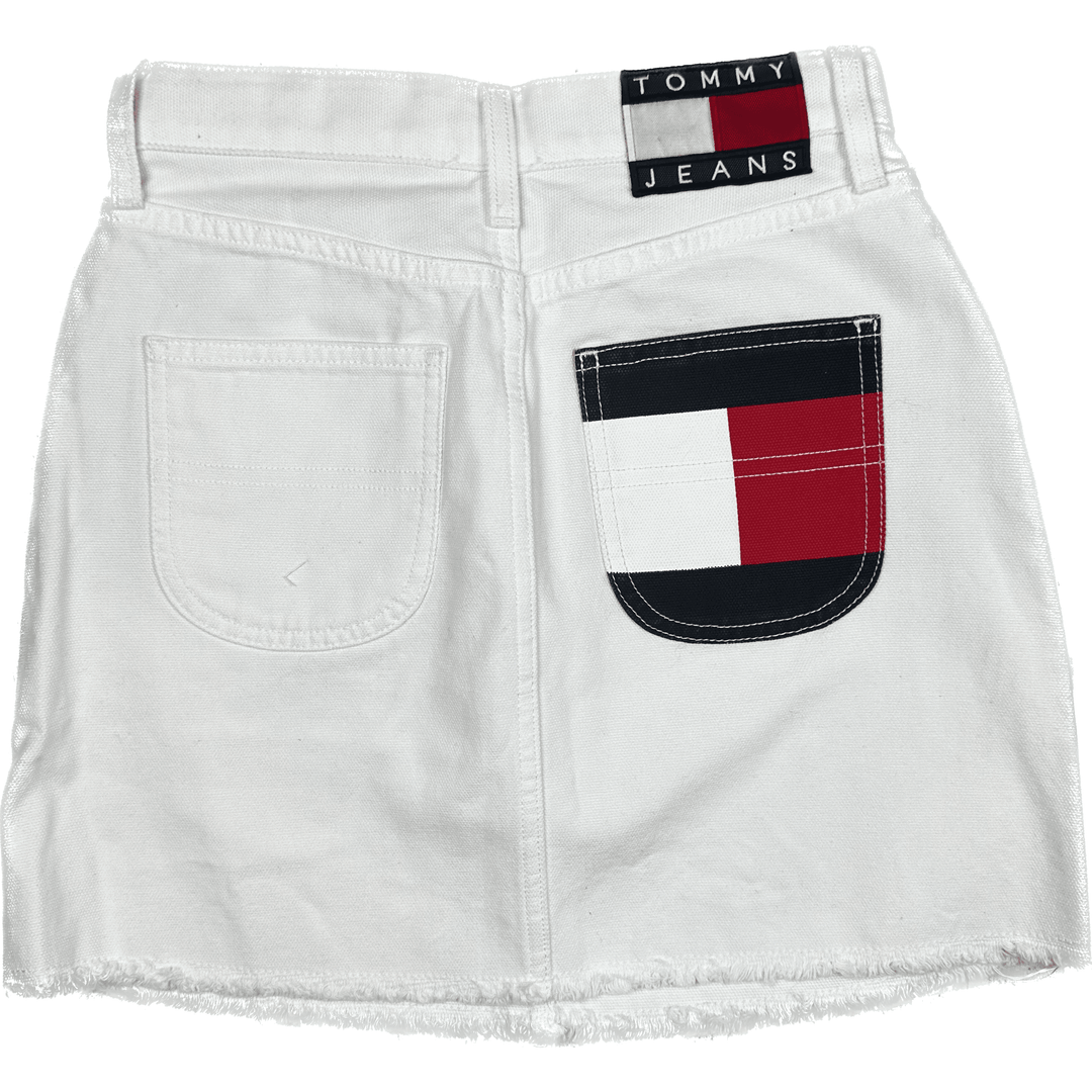 Tommy Hilfiger White Denim Preppy Mini Skirt - Size 26" - Jean Pool