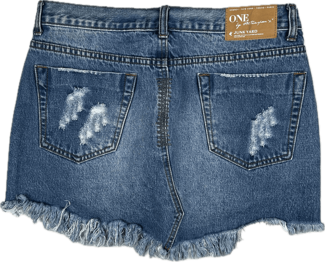 One X One Teaspoon 'Junkyard' Destroyed Denim Skirt  - Size 28