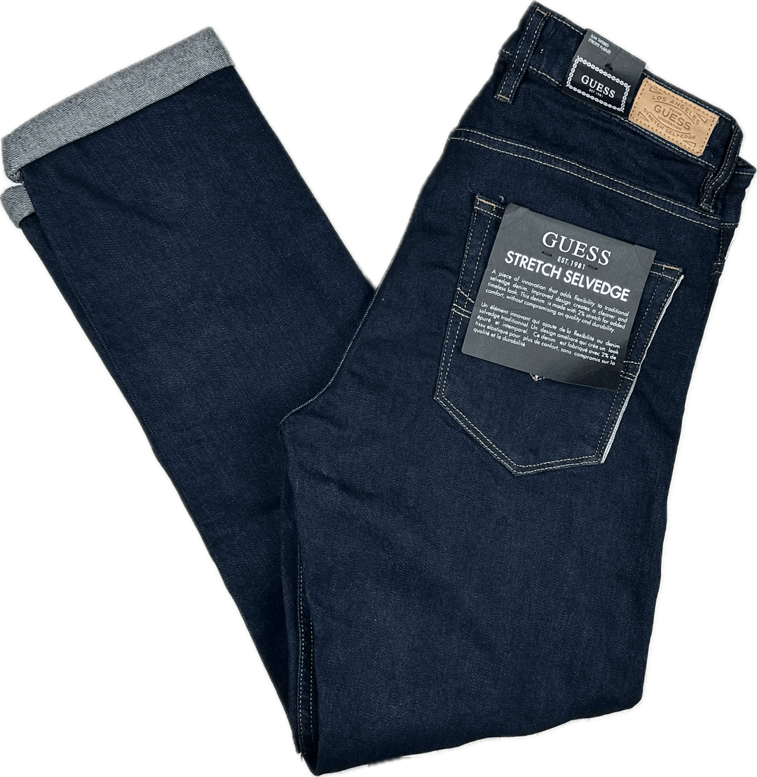 NWT- Guess Mens Slim Tapered Stretch Selvedge Jeans - Size 32R