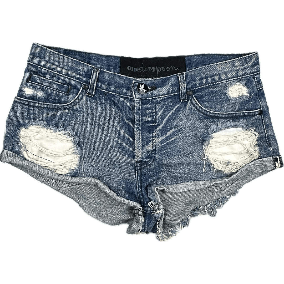 One Teaspoon Distressed Cuffed Denim Shorts Size 12 Jean Pool