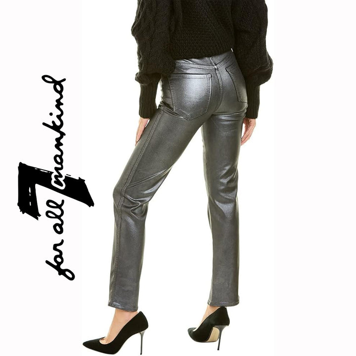 NWT- 7 for all Mankind 'High Waist Straight' Pewter Jeans Size- 24"
