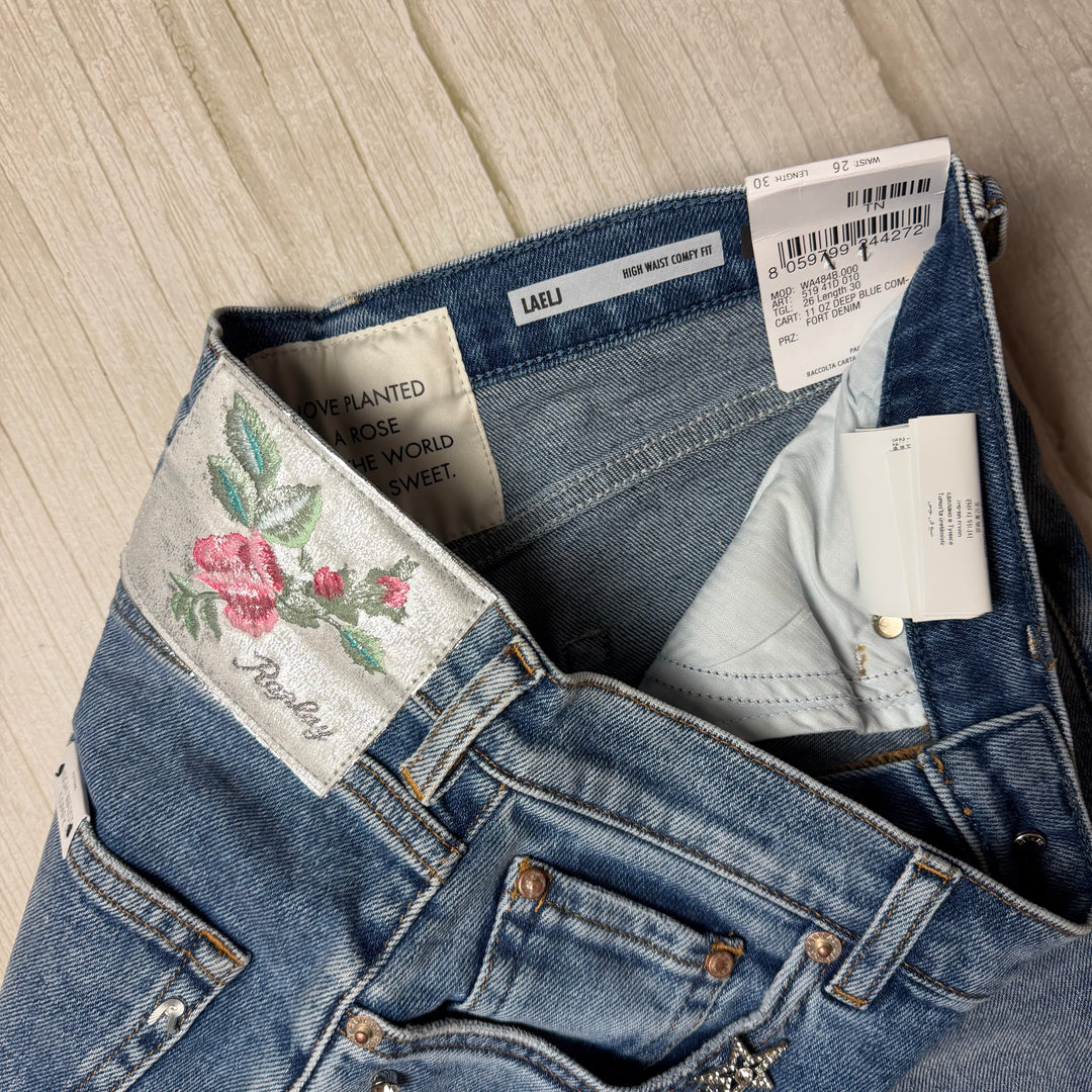 NWT - Replay Italy 'Laelj' Wide Leg High Waist Rose Label Jeans - Size 26/30