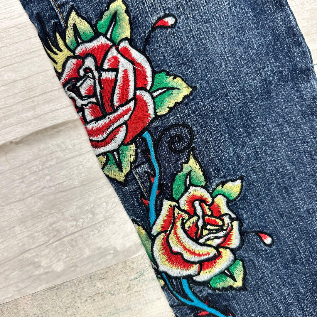 Ed Hardy 'Love Kills' Tattoo Print Ladies Denim Jeans - Size 28 - Jean Pool