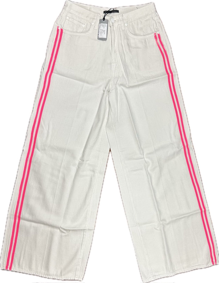 NWT- Made in Tomboy 'Margherita' High Rise Wide Leg Stripe Side Jeans - Size 28