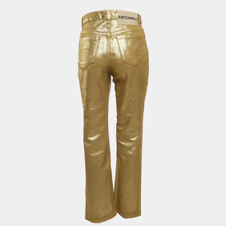 NWT- Just Cavalli Ladies Straight Metallic Gold Jeans - Size 27