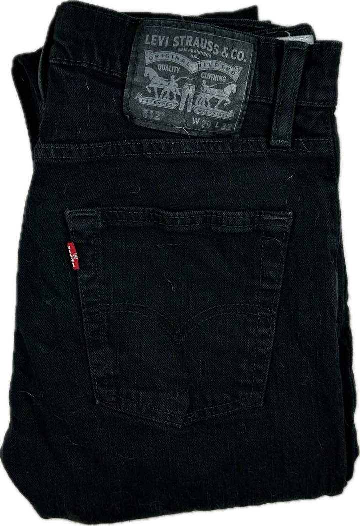 Levis 512 Slim Taper Mens Black Denim Jeans  - Size 29/32