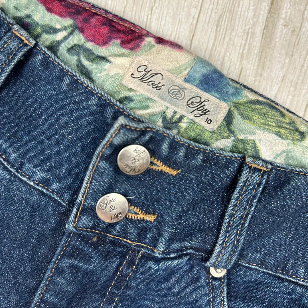 Moss & Spy Slim Straight Stretch Floral Embroidered Jeans- Size 10