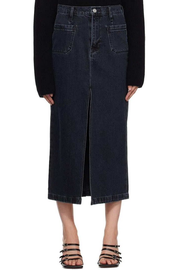 NWT- Frame 'Le Bardot' Black Denim Maxi Jeans Skirt - Size 27