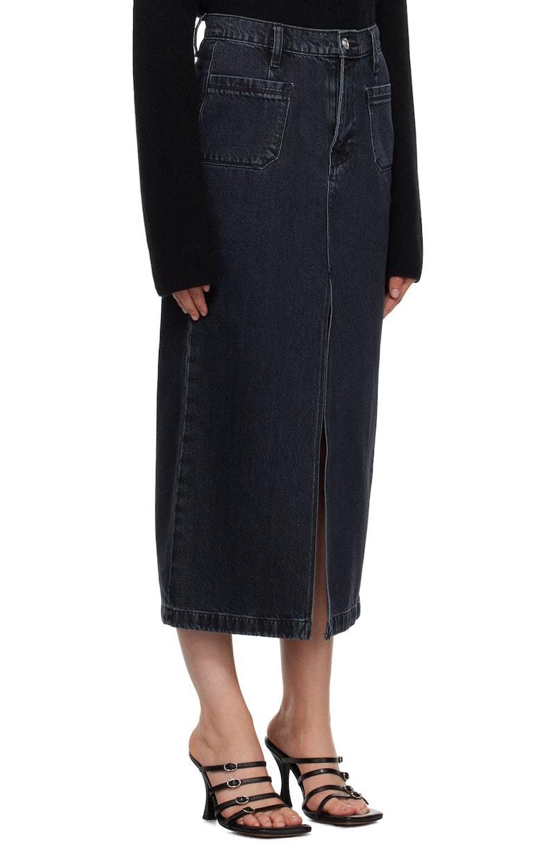 NWT- Frame 'Le Bardot' Black Denim Maxi Jeans Skirt - Size 27