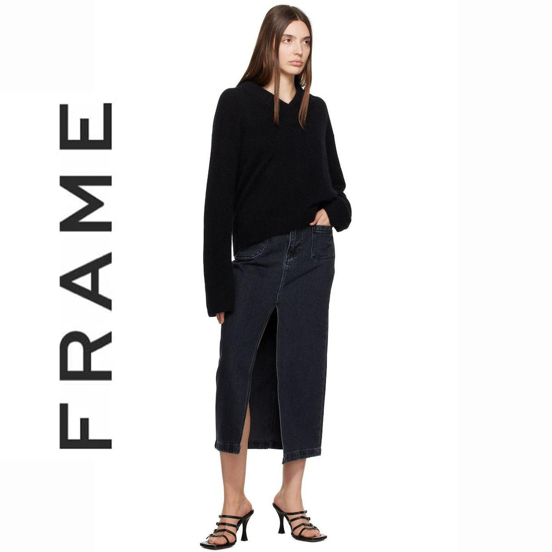 NWT- Frame 'Le Bardot' Black Denim Maxi Jeans Skirt - Size 27