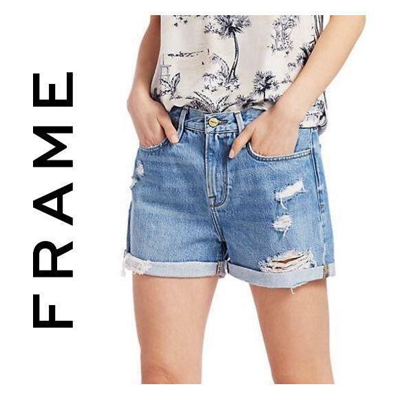 NWT- Frame Denim 'Le Beau' Cuffed Short Elsey Rips Wash- Size 32 - Jean Pool