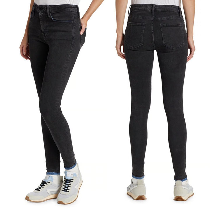 NWT- Frame Denim 'Le One' Mid Rise Black Jeans RRP $425 -Size 6/8