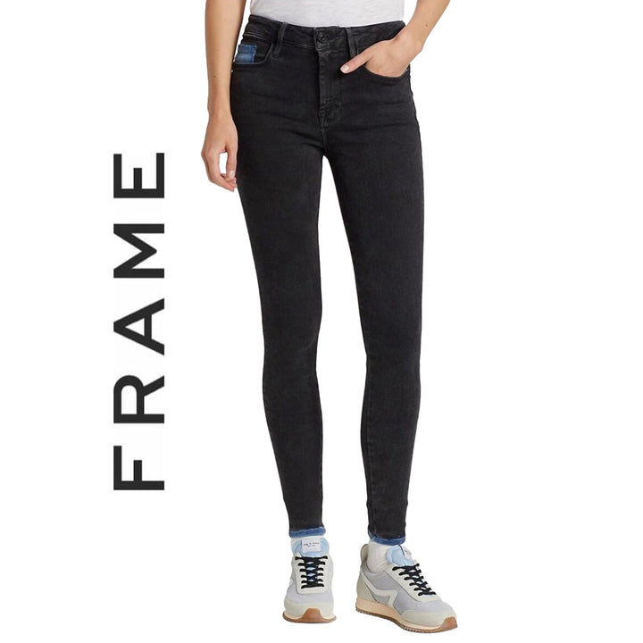 NWT- Frame Denim 'Le One' Mid Rise Black Jeans RRP $425 -Size 6/8