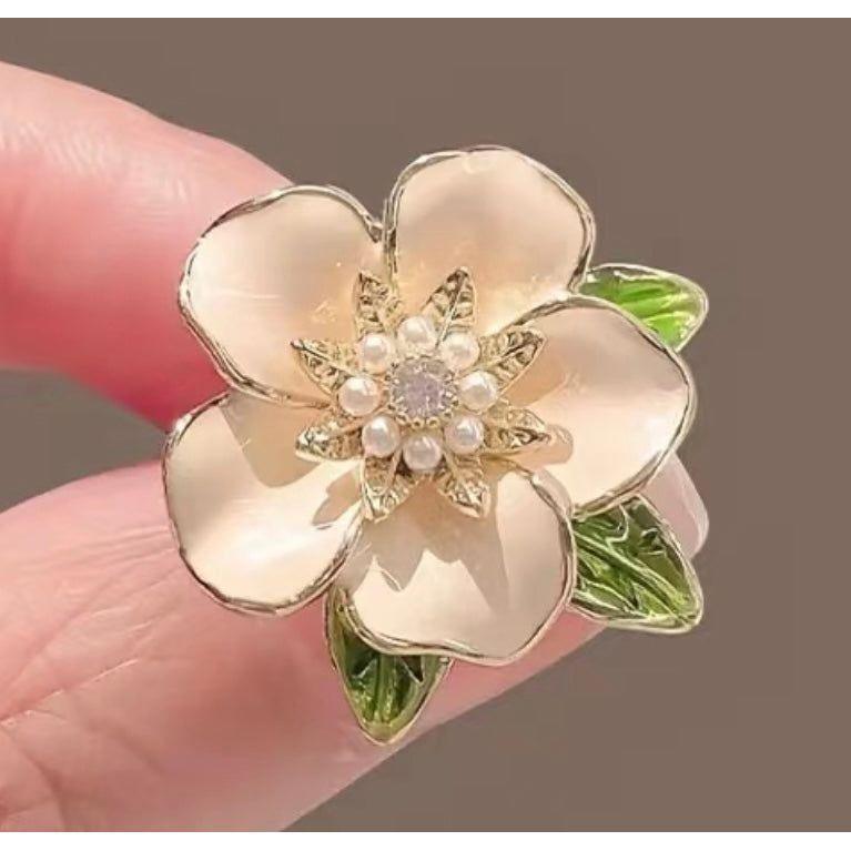 Jewelled & Enamel Flower Blossom Brooch - Jean Pool