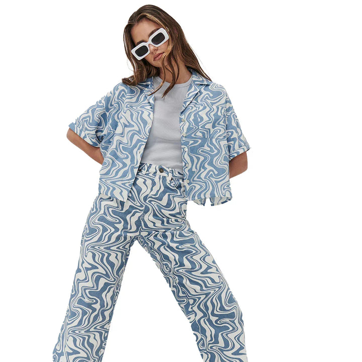 Ghanda 'Berlin' High Rise Wide Leg Printed Jeans - Size 6