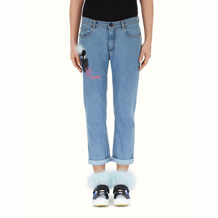 Fendi 'Karlito' Fox Ladies Embroidered Logo Jeans -Size 8