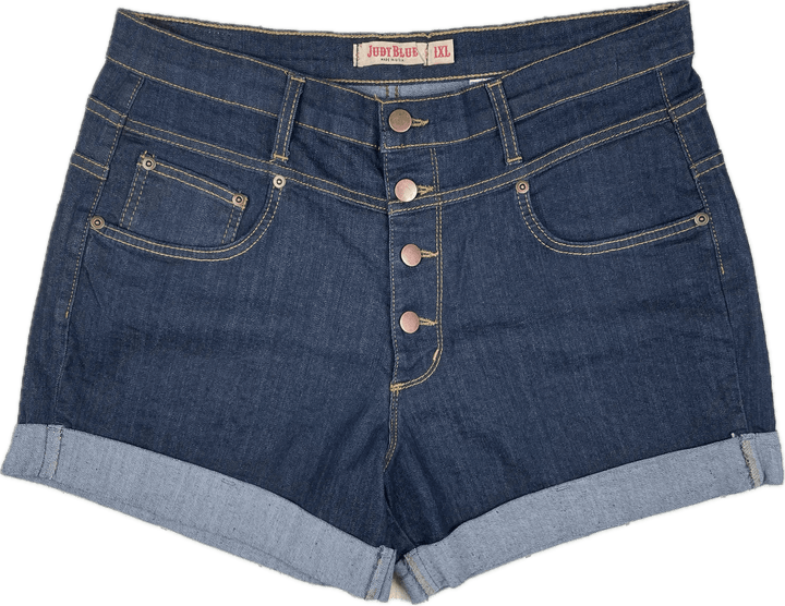 NEW- Judy Blue Made in USA Cuffed Distressed Denim Shorts- Size 16 - Jean Pool
