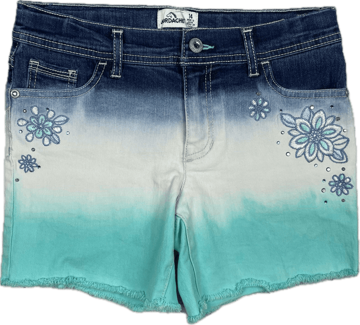 Girls Jordache dip Dye Embroidered Denim Shorts - Size 14 Years - Jean Pool