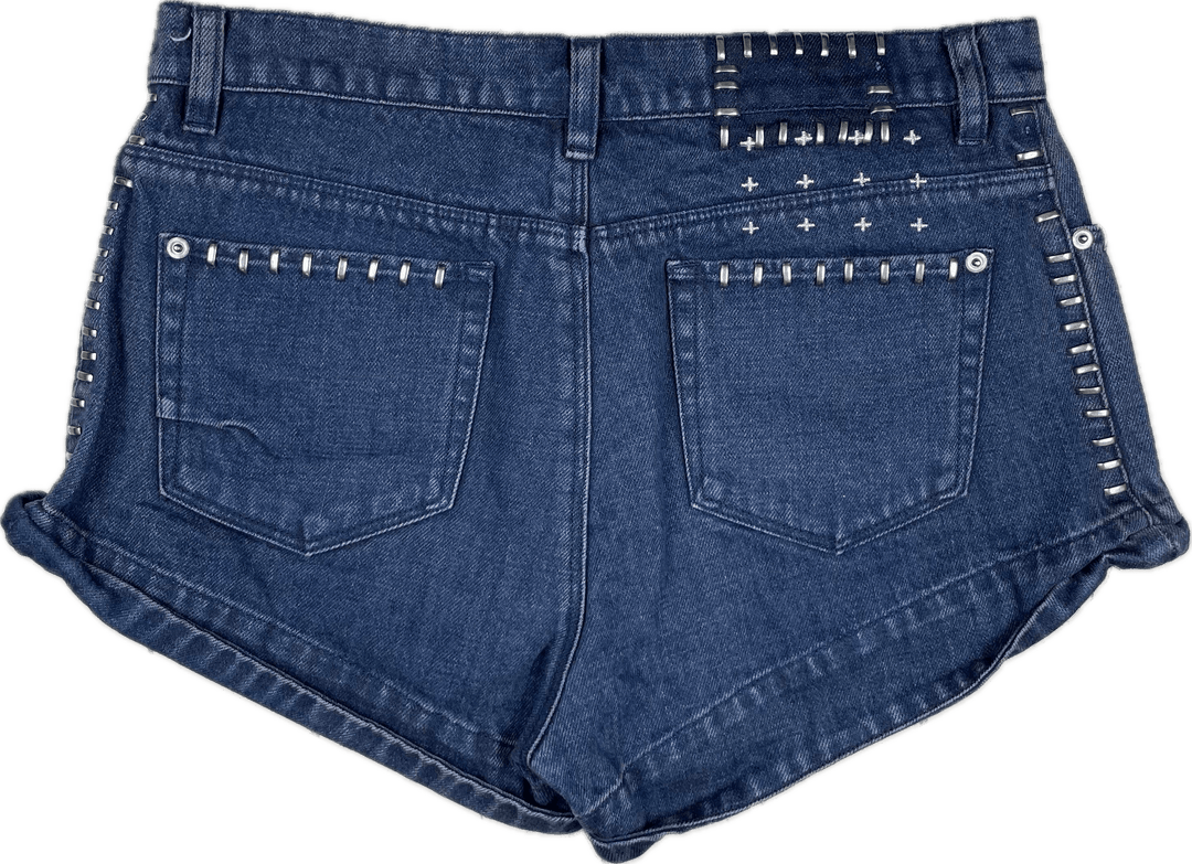 Ksubi 'Cee Cee' Navy Bipolar Studded Denim Shorts - Size 29 - Jean Pool