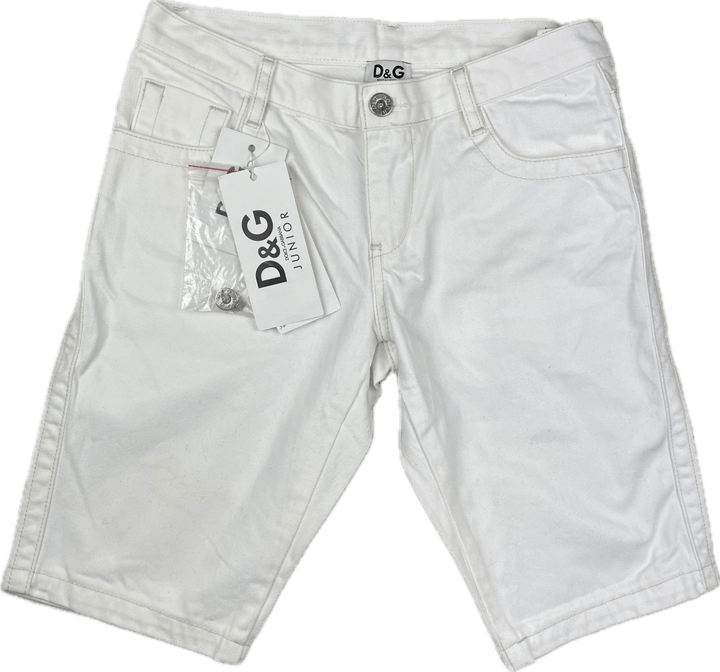 NWT - D&G Junior White Denim Jean Shorts RRP$287.00 - Size 10Y - Jean Pool