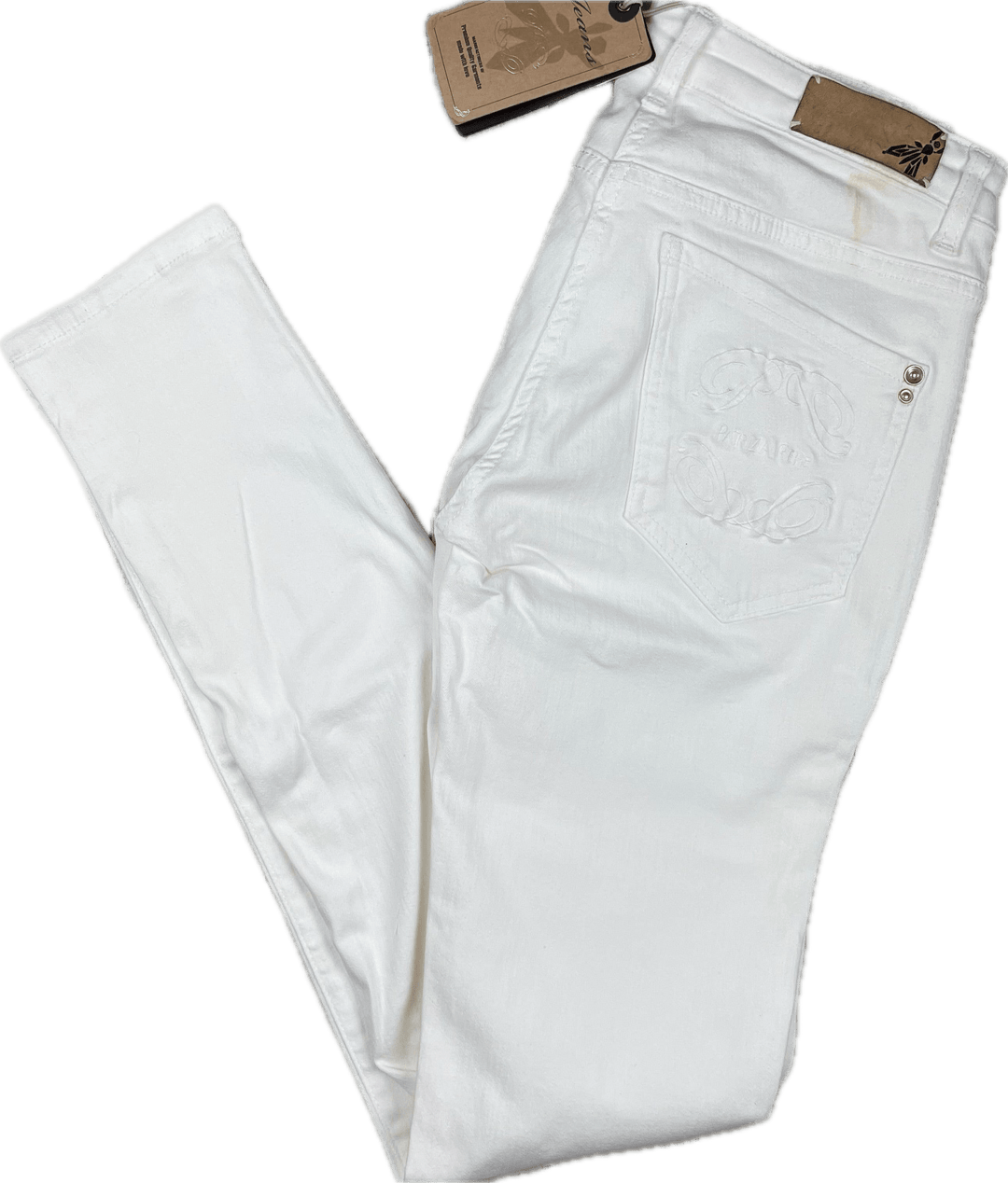 NWT - Patrizia Pepe White Low Rise Logo Skinny Jeans- Size 29 - Jean Pool