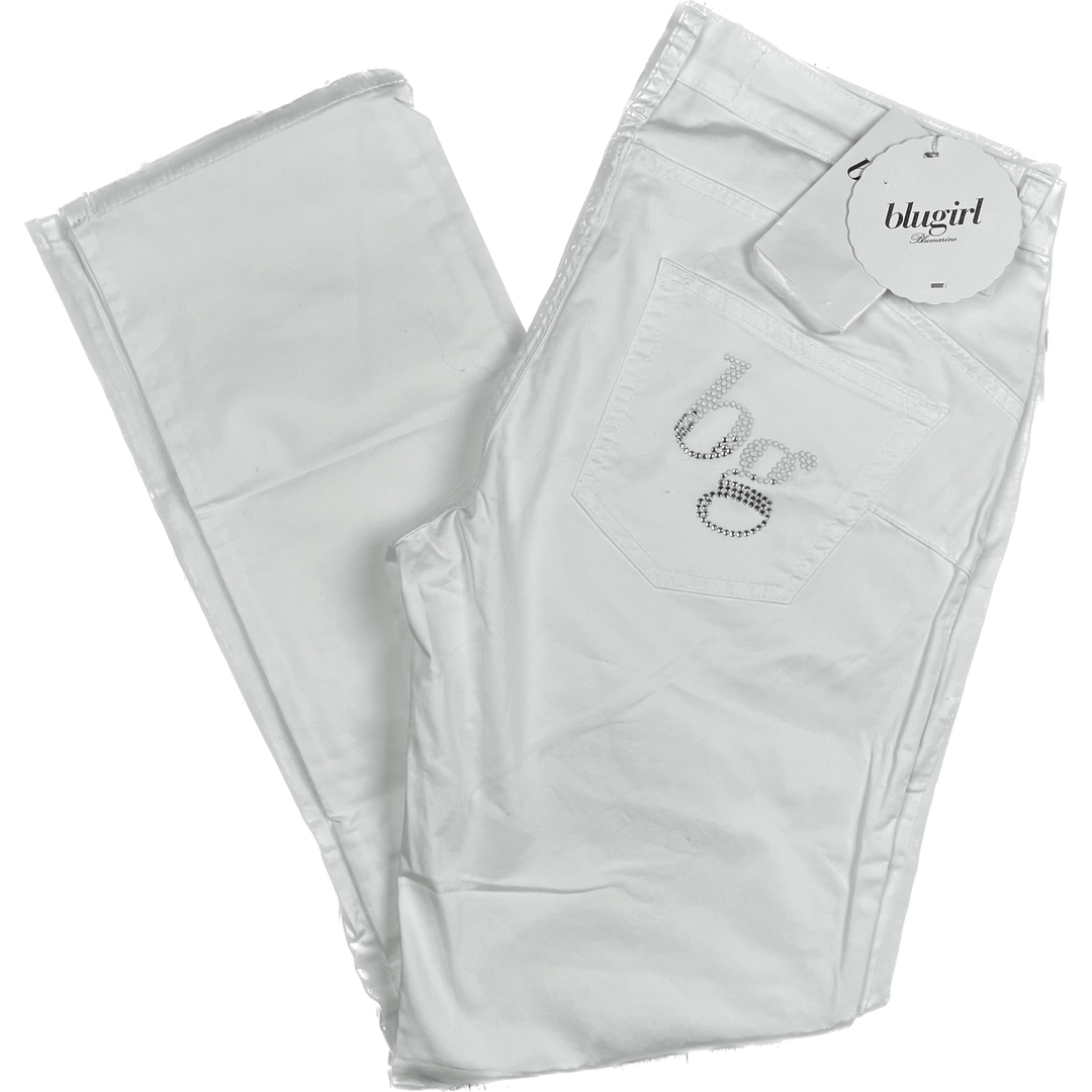 NWT -Blugirl by Blumarine Jewelled Slim Fit White Italian Jeans -Size 14 - Jean Pool