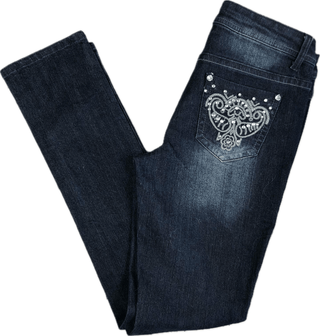 George Jewelled Rhinestone Pocket Skinny Jeans- Size 26 or 8AU - Jean Pool