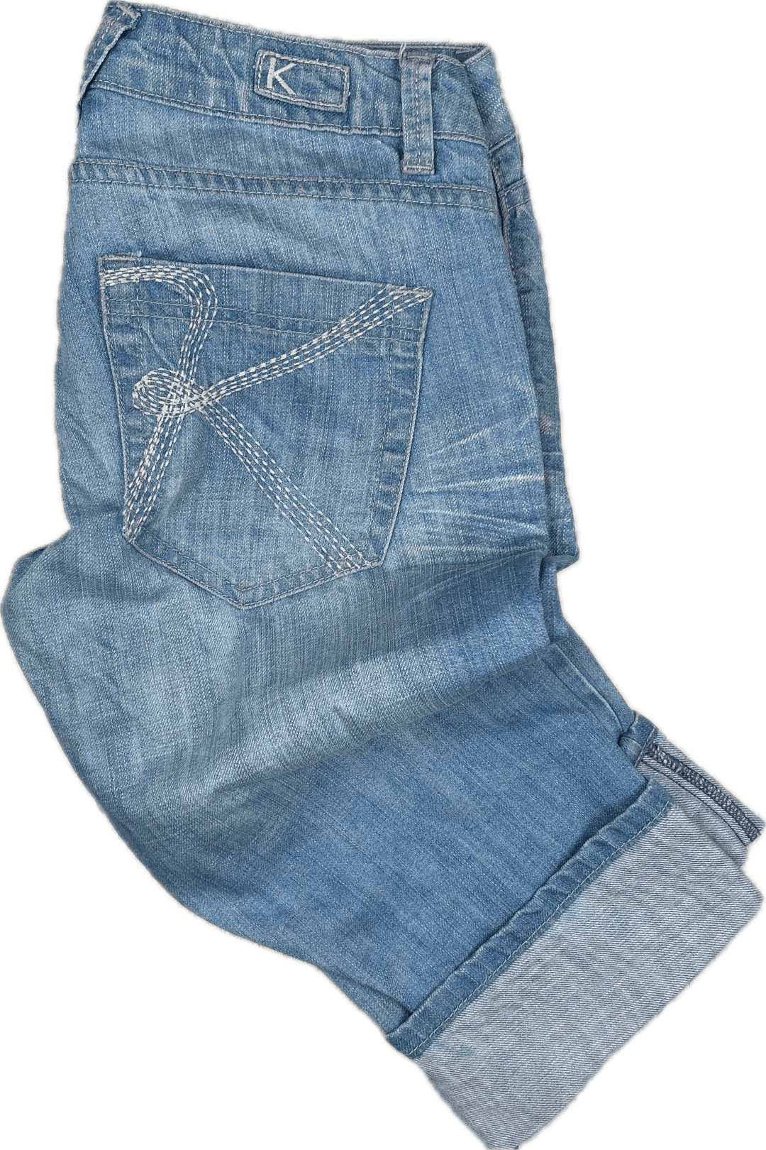 Kookai Ladies Cuffed Denim Long Shorts - Size 8 - Jean Pool