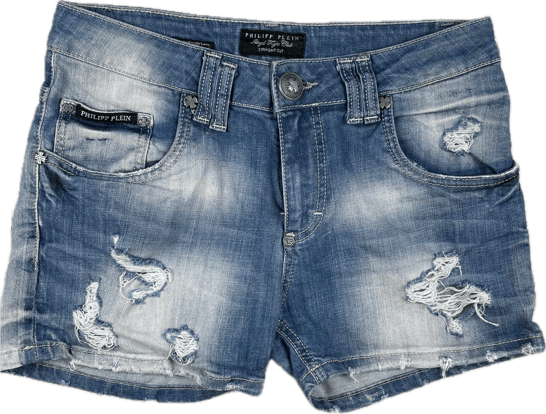 Philipp Plein Ladies Destroyed Denim Shorts Rare HTF -Size 28 - Jean Pool
