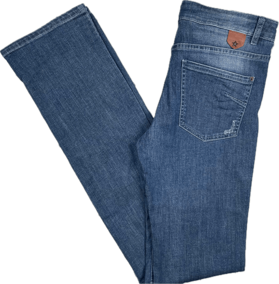 IKKS France Ladies Distressed Slim Fit Jeans- Size 28 - Jean Pool