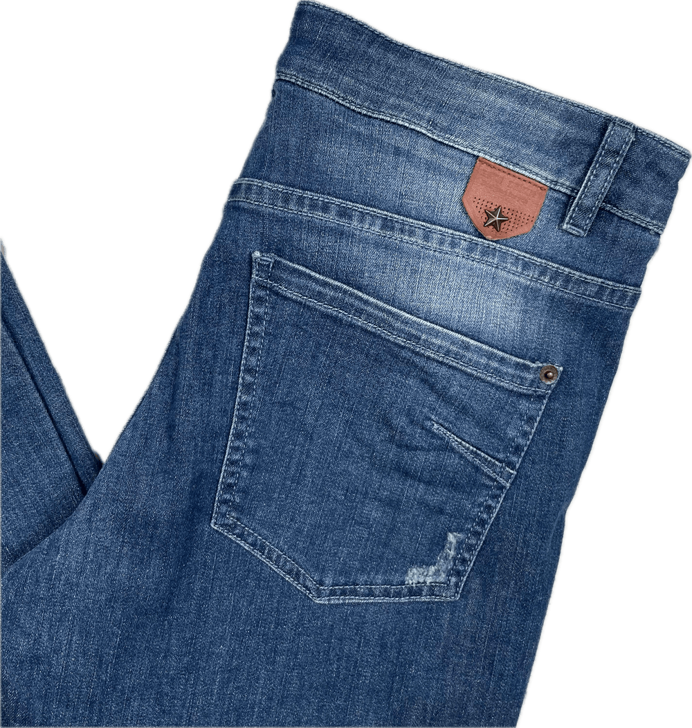 IKKS France Ladies Distressed Slim Fit Jeans- Size 28 - Jean Pool